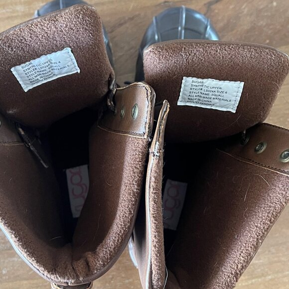 Sugar Waterproof Duck Boots Rain Wet Women's Size 6 Brown - EUC Lace Up - Picture 8 of 9